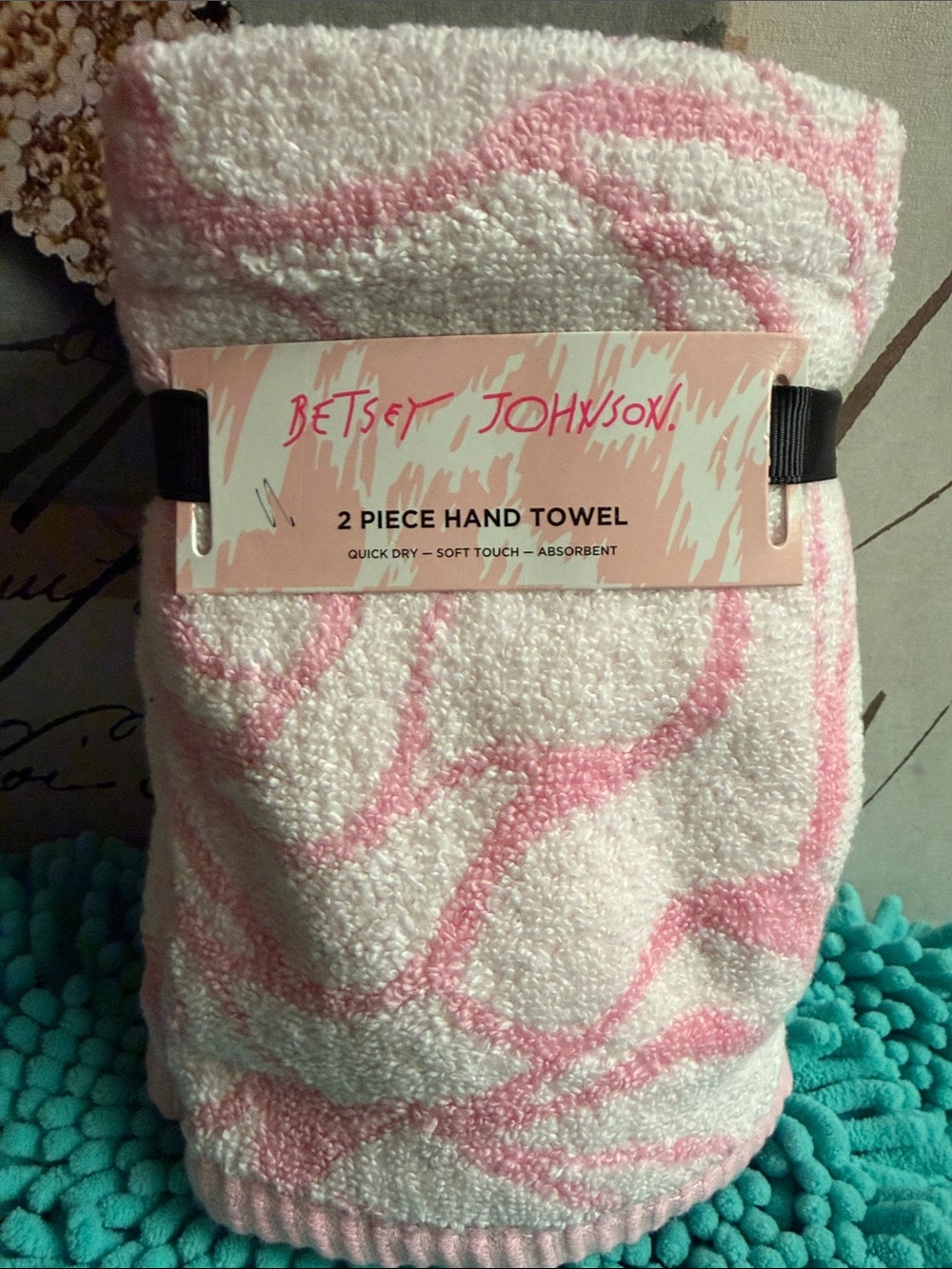 Betsey Johnson Pink & White Hand Towel Duo with Abstract Swirl